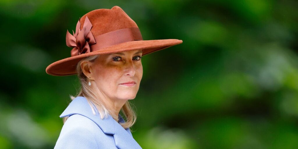 Sophie, Duchess of Edinburgh Wears Pastel Blue Emilia Wickstead Coat Dress for a Military Parade in London