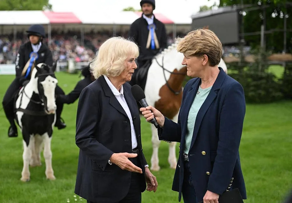 Queen Camilla chats to Clare Balding during The Badminton Horse Trials