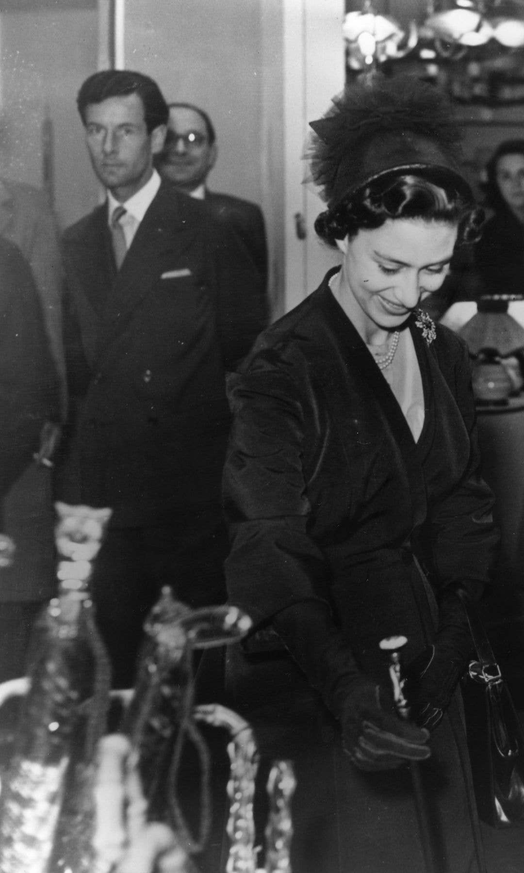 Black-and-white photo of Princess Margaret and Peter Townsend at an event