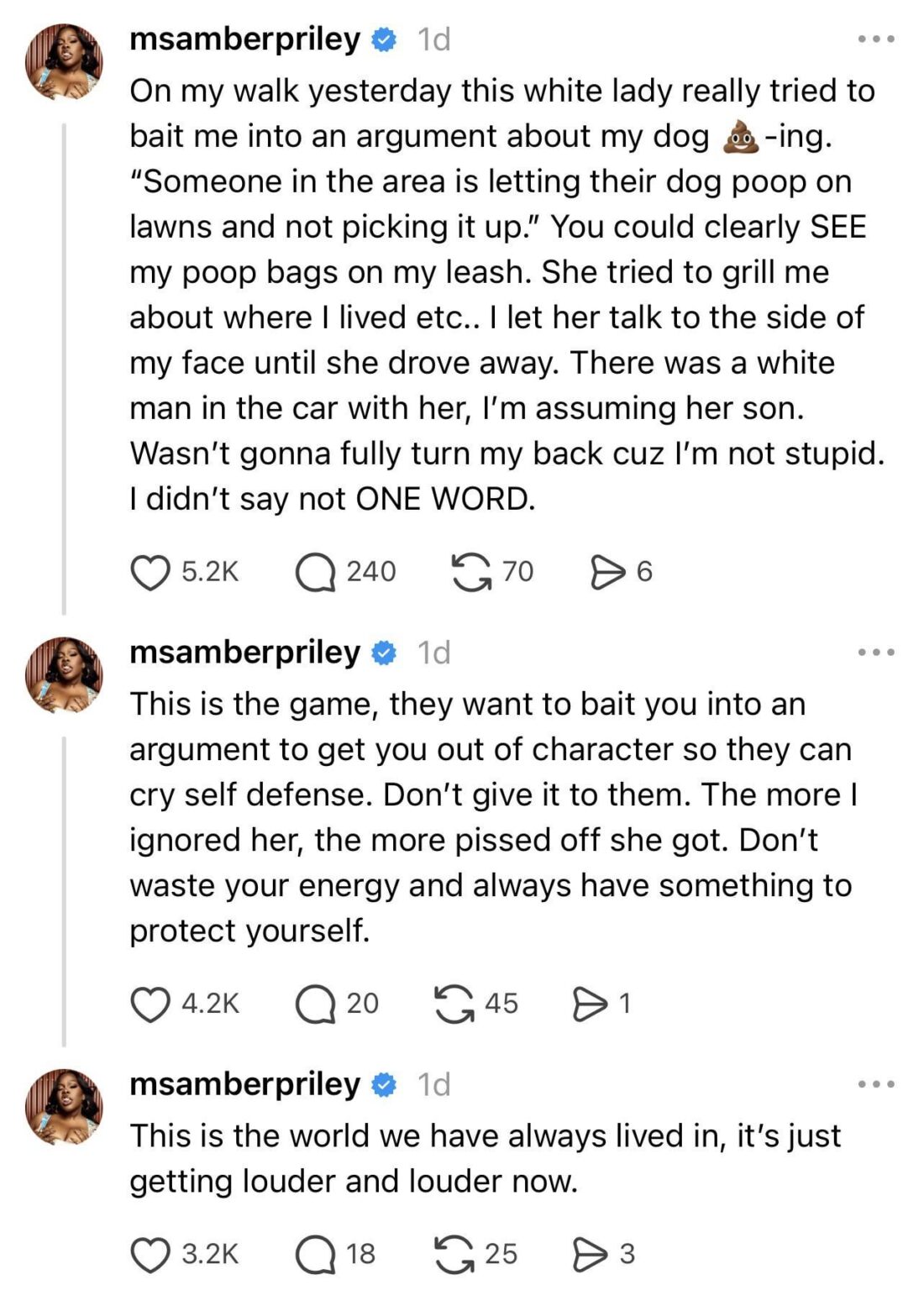 Amber Riley shares her experience with a white woman harassing her: “This is the game, they want to bait you into an argument to get you out of character so they can cry self defense.“