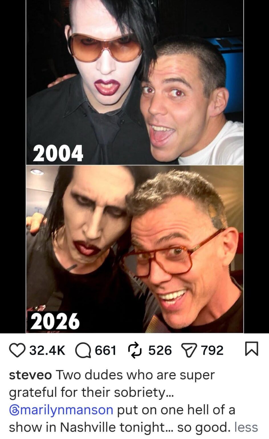 Steve-O attends Marilyn Manson's show in Nashville.