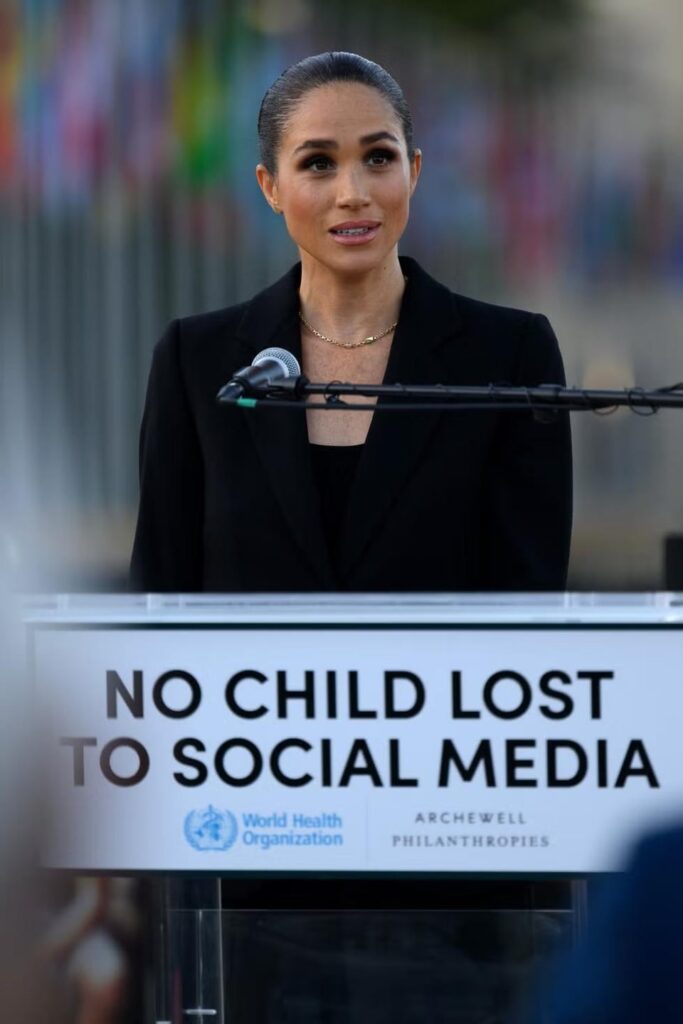 Meghan Markle delivered a speech on dangers of online bullying at the unveiling of the Lost Screen Memorial which commemorates children who have lost their lives due to digital harm