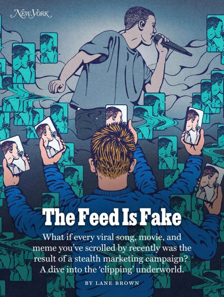The Feed Is Fake: That "viral" song, movie, meme, influencer, and celebrity drama was probably the product of a stealth marketing campaign. About 90% of what you see on the internet is advertising in disguise. (New York Magazine)