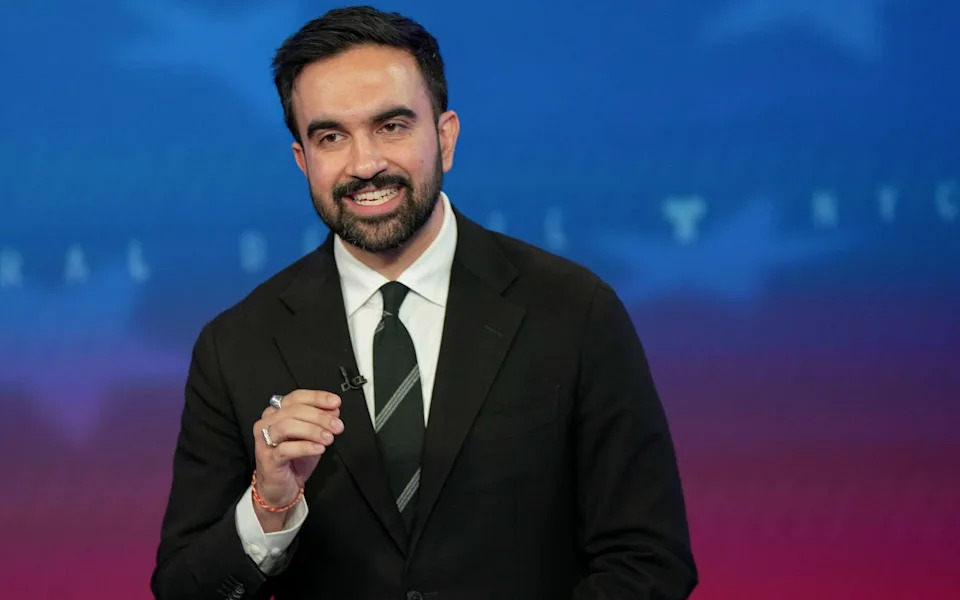 Zohran Mamdani, New York City mayoral candidate, during a mayoral debate in New York, US, on Thursday, Oct. 16, 2025