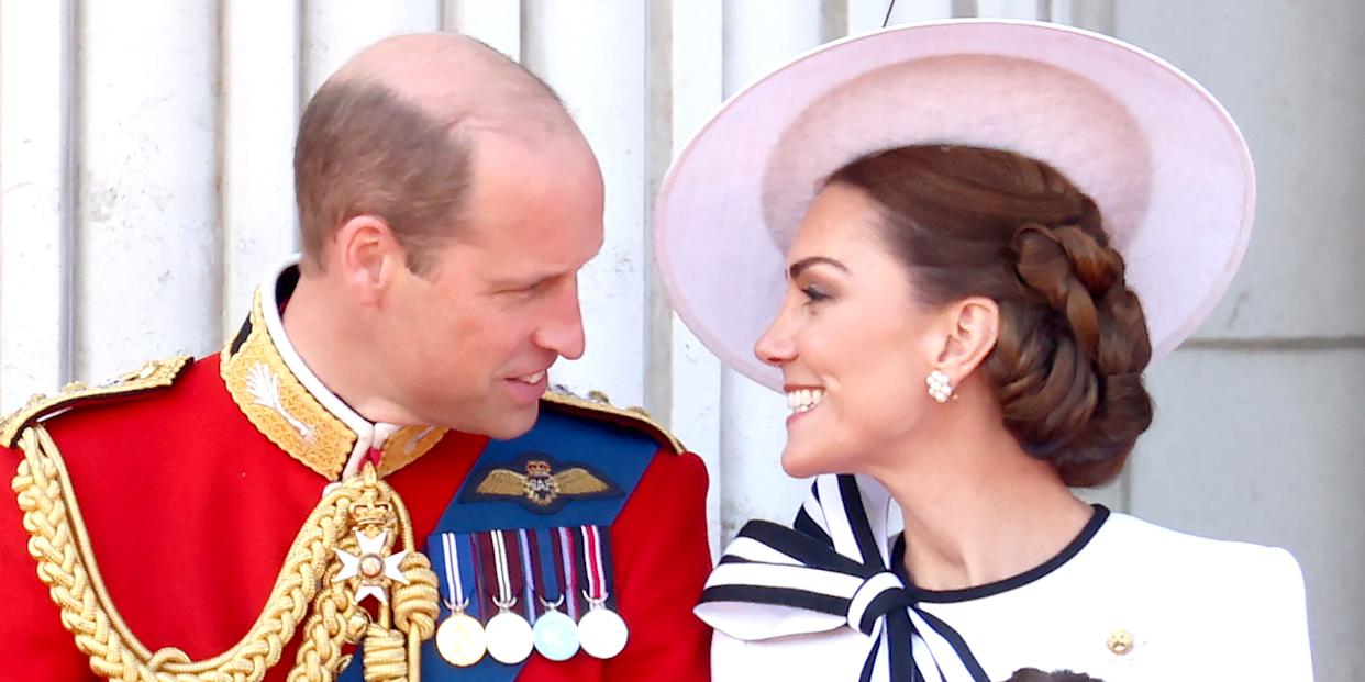 london, england june 15 prince william, prince of wales and catherine, princess of wales on the balcony during trooping the colour at buckingham palace on june 15, 2024 in london, england trooping the colour is a ceremonial parade celebrating the official birthday of the british monarch the event features over 1,400 soldiers and officers, accompanied by 200 horses more than 400 musicians from ten different bands and corps of drums march and perform in perfect harmony photo by chris jacksongetty images