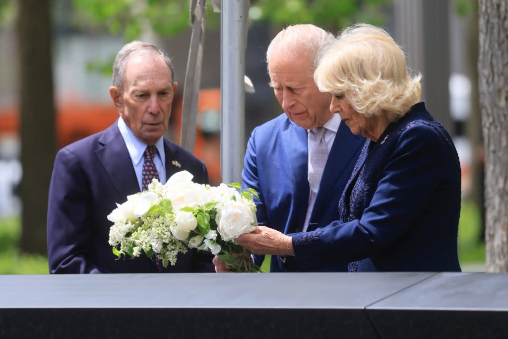 Charles and Camilla laid down flowers at the 9/11 memorial in NYC Wednesday, joined by former New York City mayor Mike Bloomberg. Getty Images