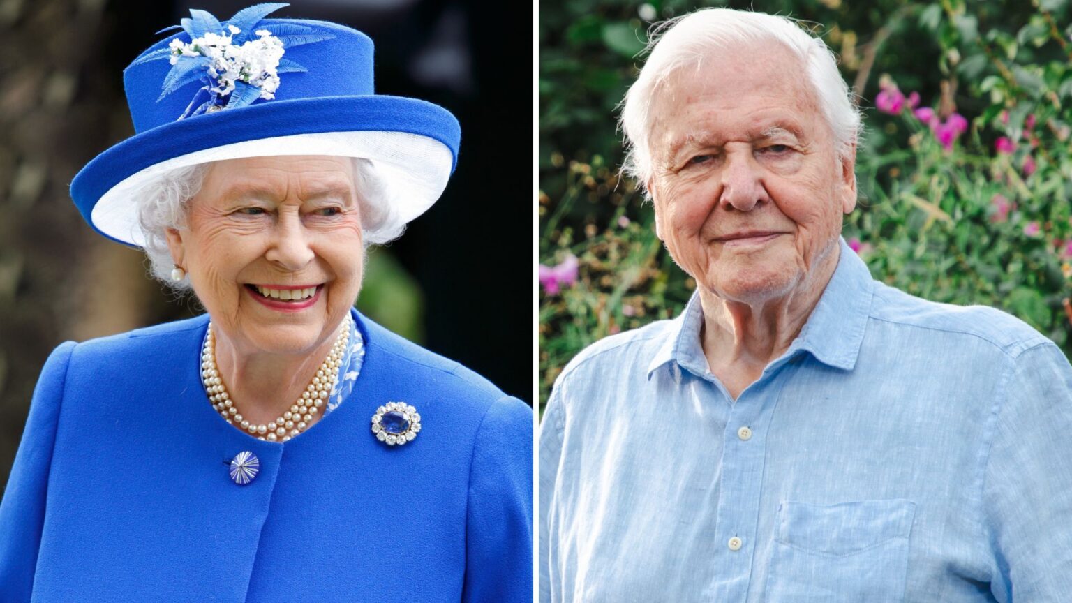 A composite of a picture of Queen Elizabeth in 2015 and a picture of David Attenborough in 2026