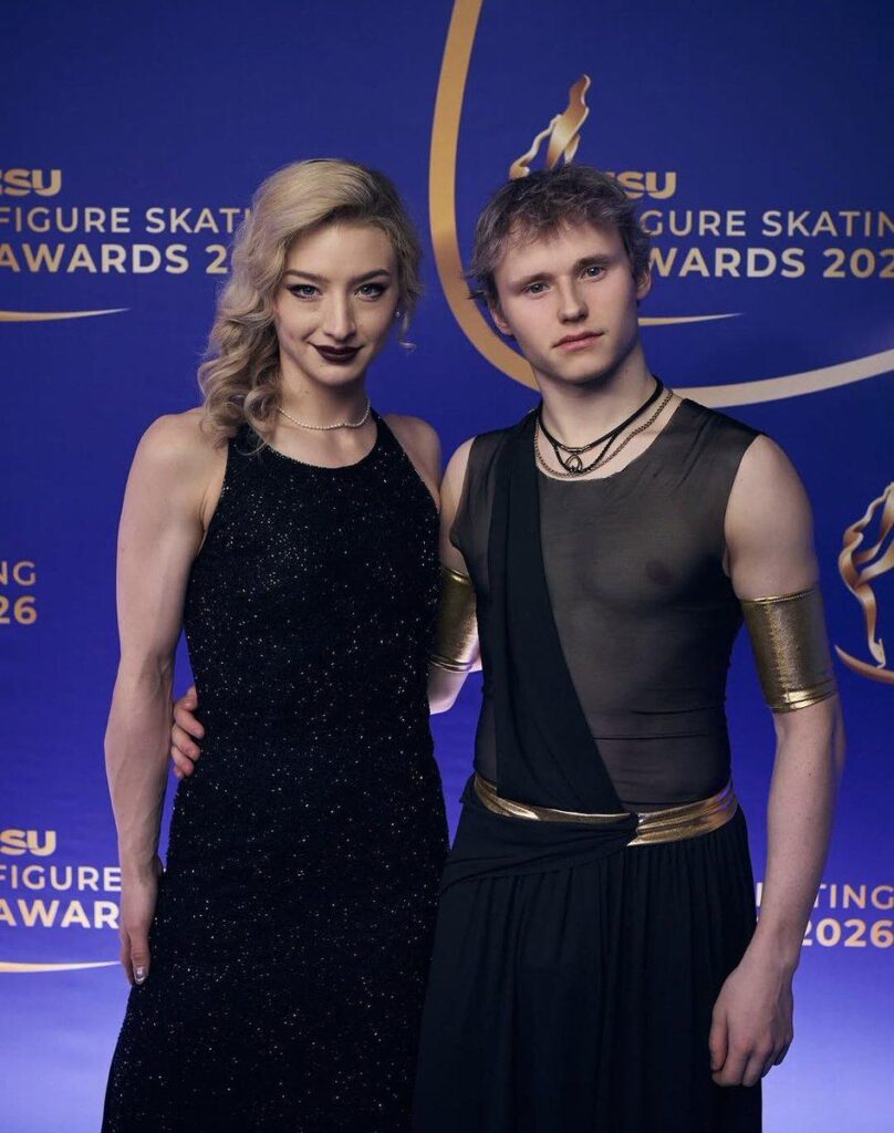 Amber Glenn with Ilia Marion on the red carpet of the 2026 ISU Skating Awards and World Championships' banquet.