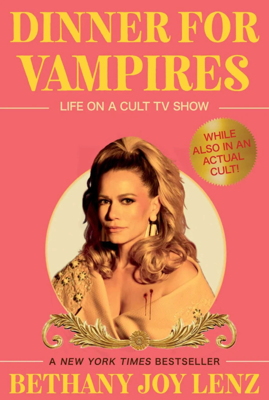 Book cover: "Dinner for Vampires: Life on a Cult TV Show" by Bethany Joy Lenz, featuring a portrait of a woman with styled hair and vintage-inspired attire