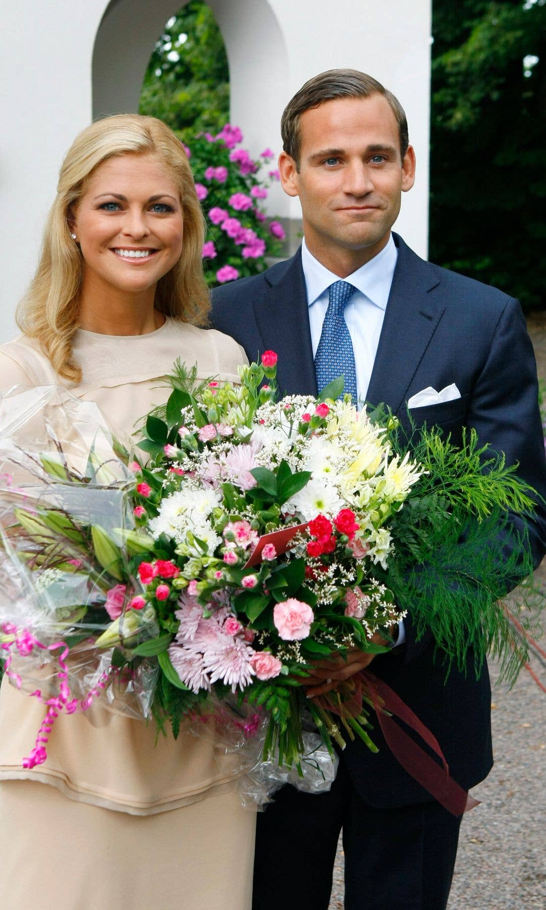 Princess Madeleine and Jonas Bergstrom holding flowers