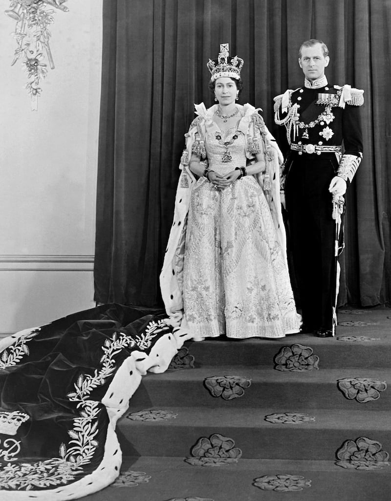 Queen Elizabeth II and her husband the Duke of Edinburgh at her coronation in 1953