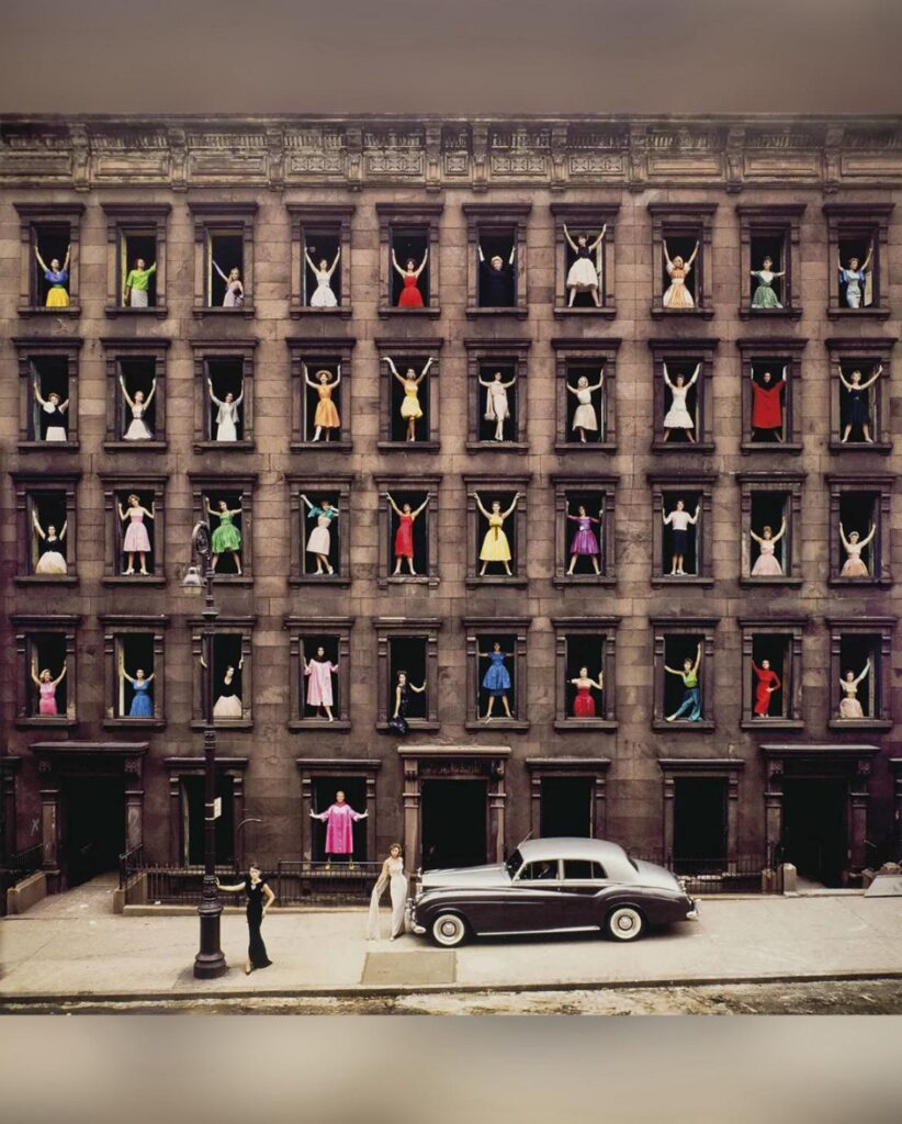 In 1960, photographer Ormond Gigli created the iconic image "Girls in the Windows" by arranging 43 women in colorful dresses across the windows of a row of New York City brownstones that were about to be demolished.