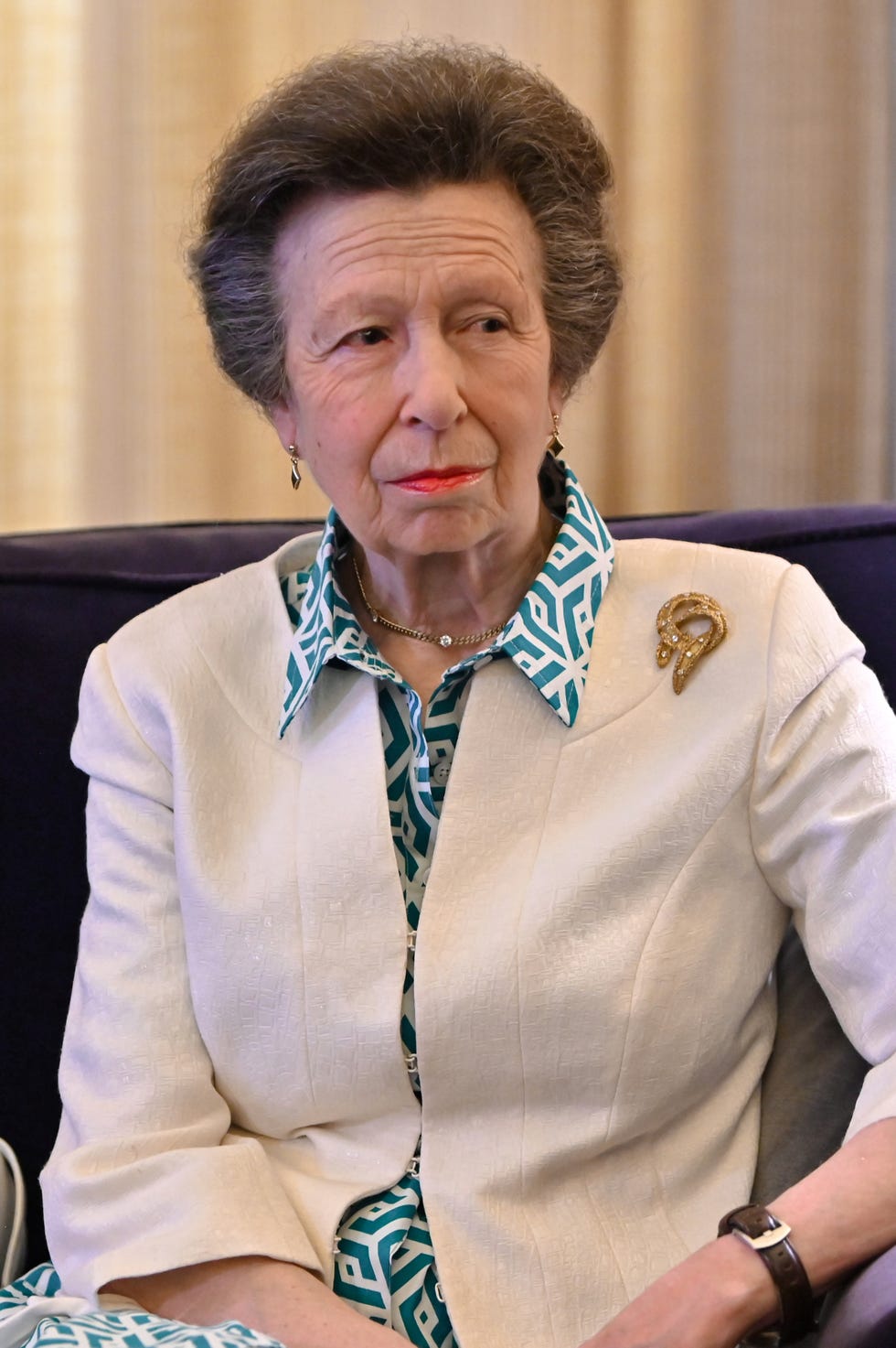 athens, greece may 22: princess anne, princess royal looks on as she meets with greek president konstantinos tasoulas at the presidential mansion on may 22, 2026 in athens, greece. the princess royal is visiting greece accompanied by sir tim laurence, during which she will commemorate the 85th anniversary of the battle of crete. (photo by milos bicanski/getty images)