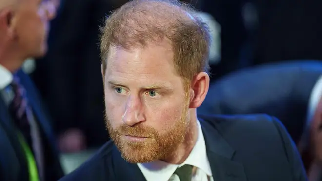 Britain's Prince Harry attends the Security Forum in Kyiv, Ukraine, on Thursday, April 23, 2026. (AP Photo/Evgeniy Maloletka)