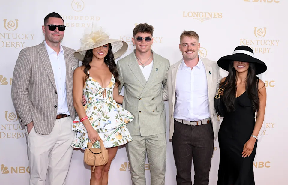 LOUISVILLE, KENTUCKY - MAY 02: Cooper DeJean (C) attends the Kentucky Derby 152 at Churchill Downs on May 02, 2026 in Louisville, Kentucky. (Photo by Daniel Boczarski/Getty Images for Churchill Downs)