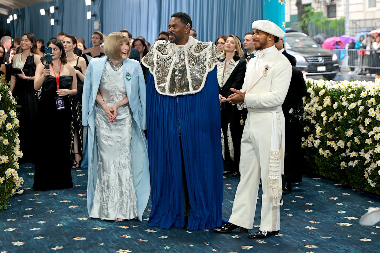 Anna Wintour with last year’s co-chairs Colman Domingo and Lewis Hamilton (Getty)