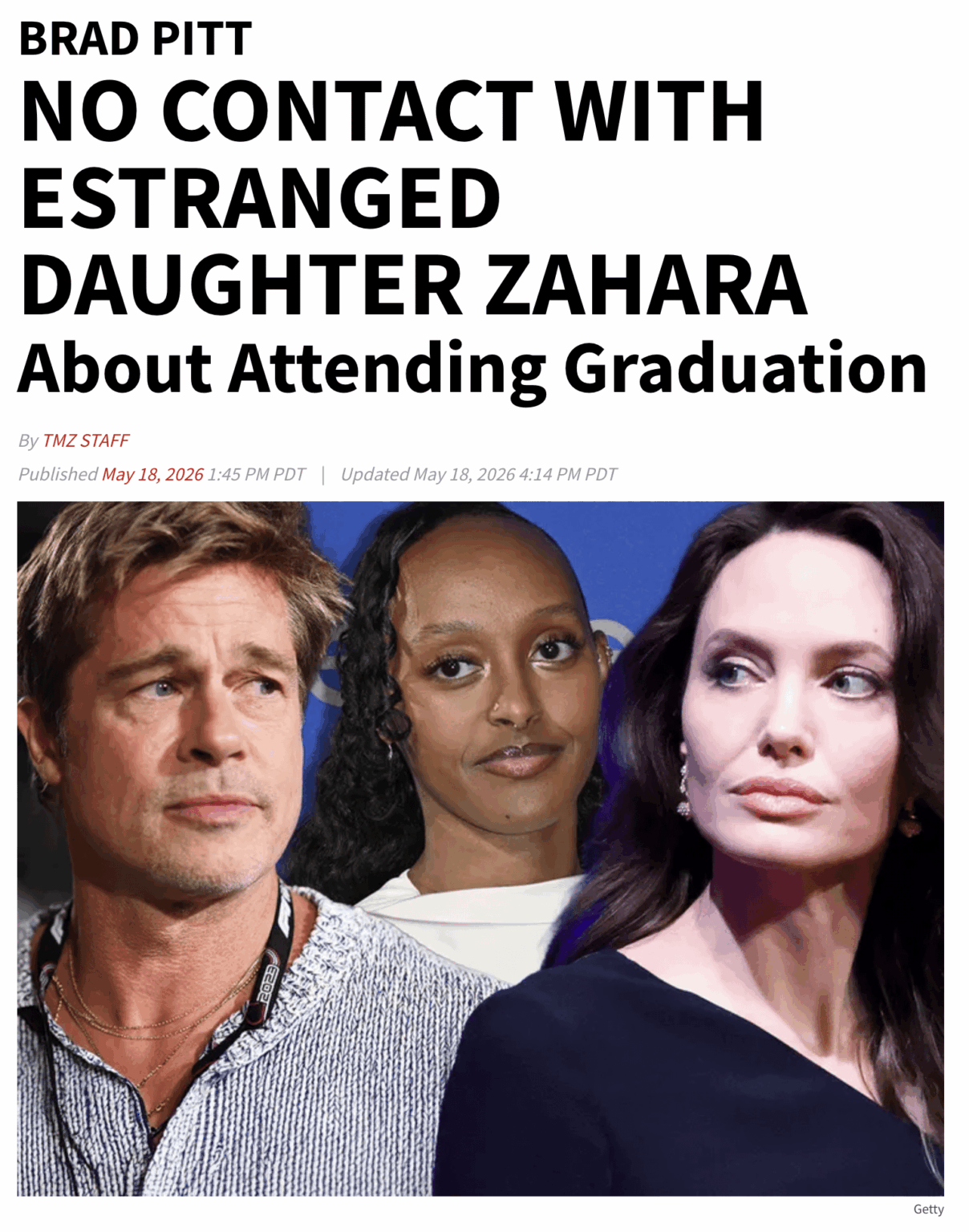 Brad Pitt Did Not Contact Estranged Daughter Zahara About Graduation