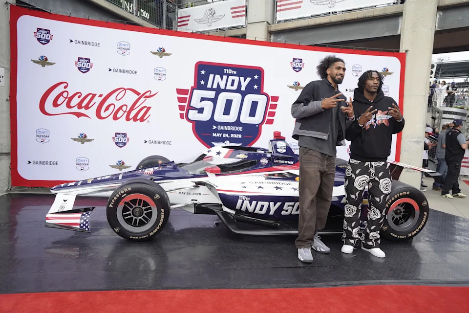 Indiana Pacers forward Obi Toppin and guard Quenton Jackson walk the celebrity red carpet on Sunday, May 24, 2026, during the 110th running of the Indianapolis 500 at Indianapolis Motor Speedway.