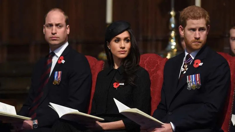 Prince William, Meghan Markle and Prince Harry attend an Anzac Day Service in 2018. By: MEGA