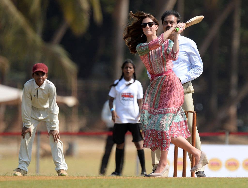 Kate visits the Oval Maidan ground for a children's cricket match and meeting with local children on April 10, 2016 