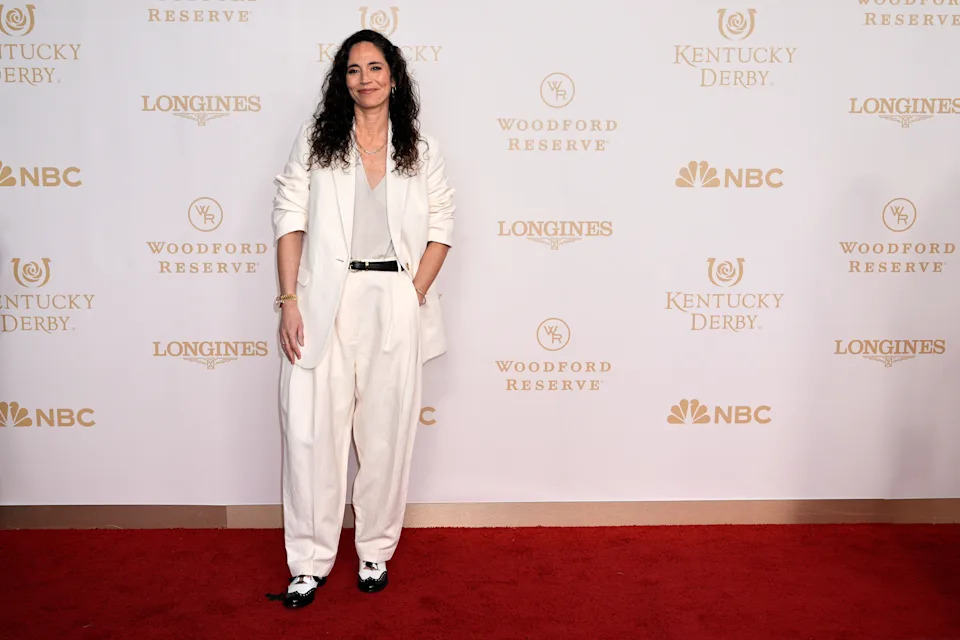 Former WNBA player Sue Bird walks the red carpet before the 152nd running of the Kentucky Derby horse race at Churchill Downs, Saturday, May 2, 2026, in Louisville, Ky. (AP Photo/George Walker IV)