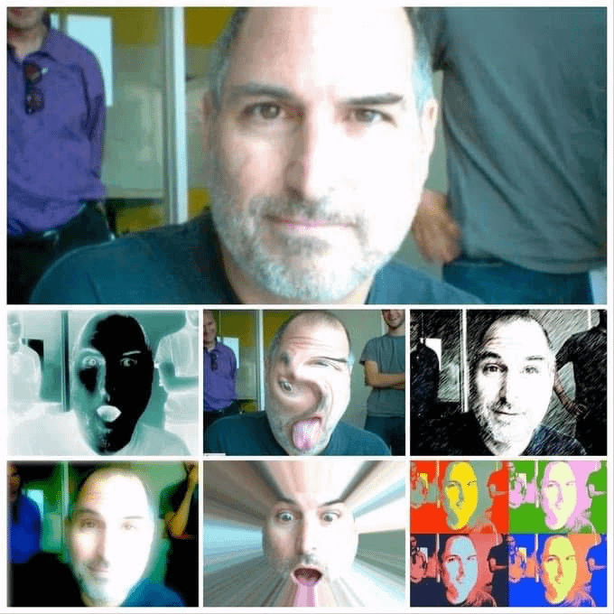 Steve Jobs trying out Photo Booth filters in 2005