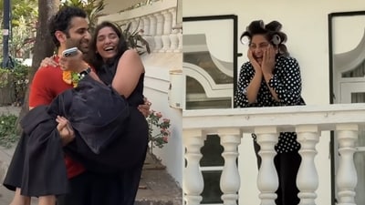 Archana Puran Singh in awe as son Ayushmann Sethi carries girlfriend in his arms.