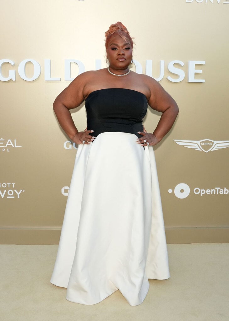 Da’Vine Joy Randolph wearing 11 Honoré strapless black-and-white gown at the 2026 Gold Gala
