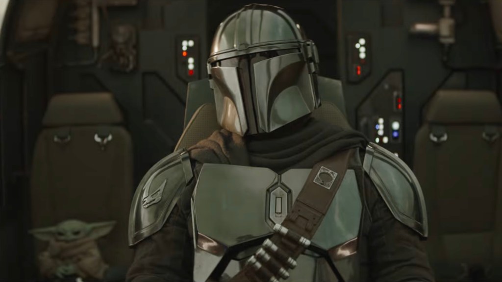 Din Djarin flying Razor Crest in Mandalorian and Grogu