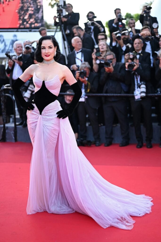 Dita Von Teese wore Tamara Ralph Couture to the ‘Amarga Navidad’ Cannes Film Festival premiere.