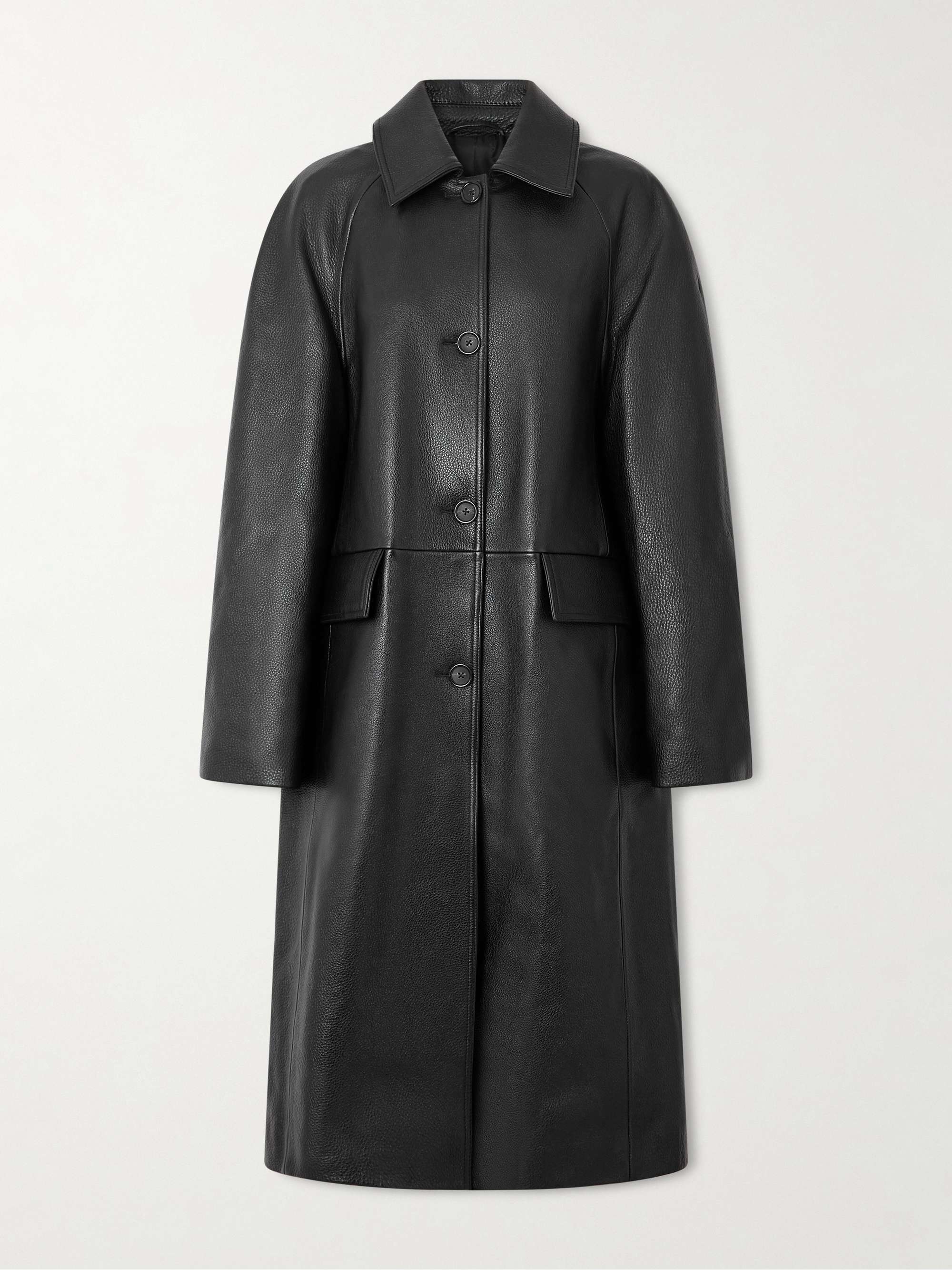 Paneled Textured-Leather Coat