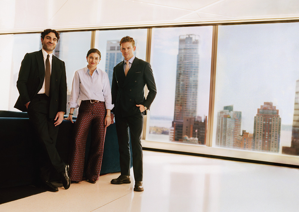 From left: Condé Nast’s Adam Baidawi, Chloe Malle and Mark Guiducci were photographed April 21 at One World Trade Center in NYC.