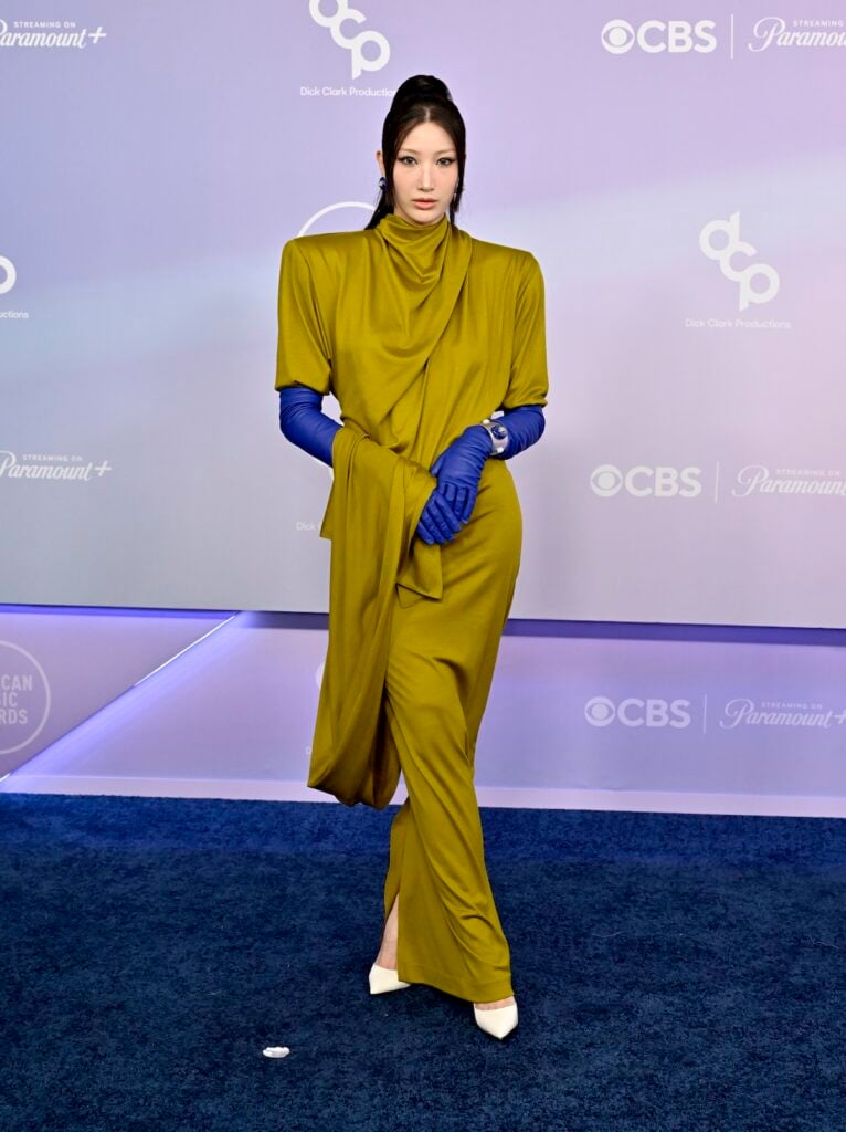 Ejae in Mugler Fall 2026 at the 2026 American Music Awards red carpet
