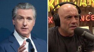 Split image of Gavin Newsom, Joe Rogan