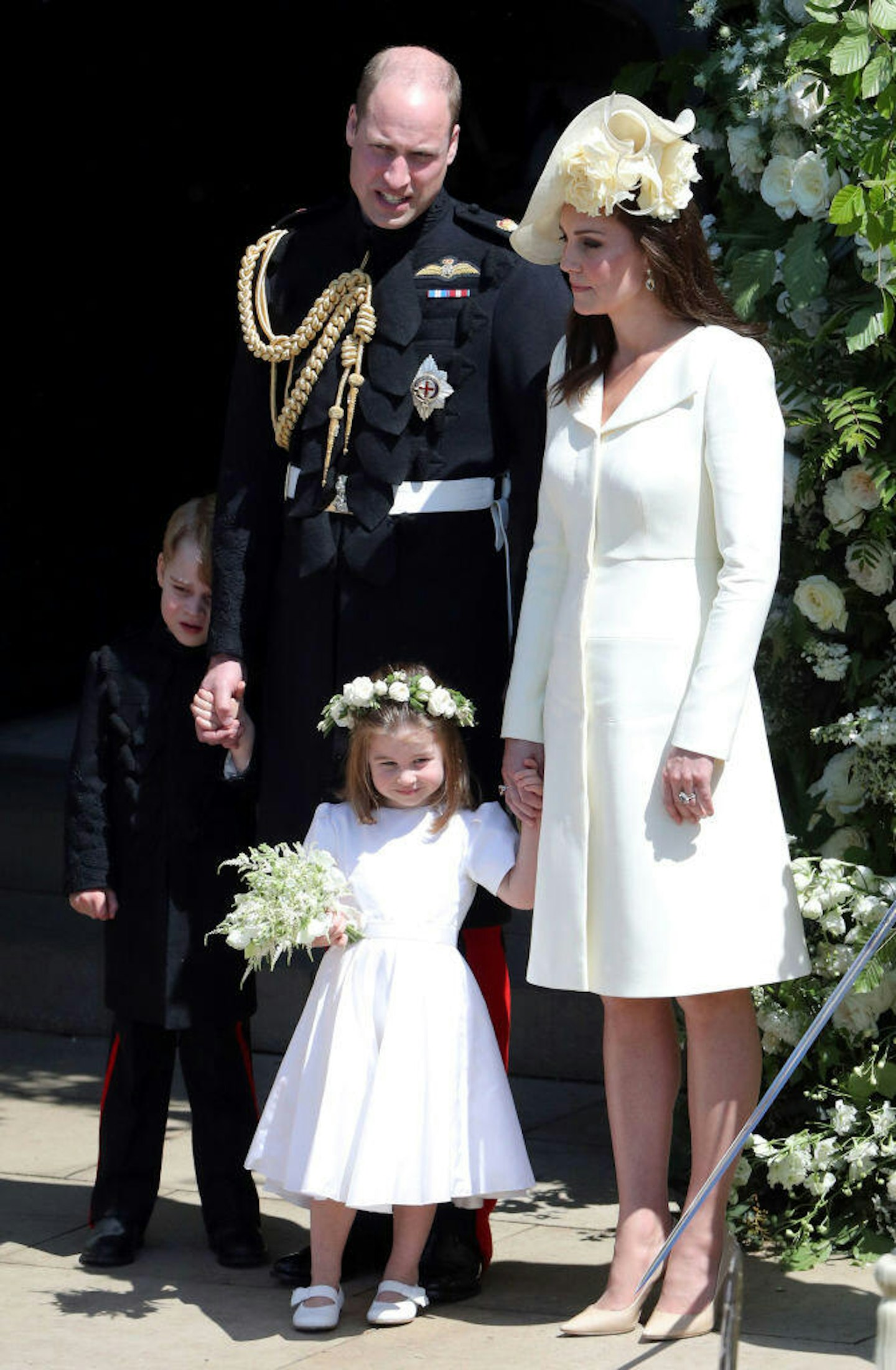 William, Kate and family at Meghan and Harry's wedding in 2018