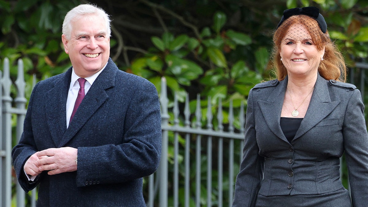 Prince Andrew and Sarah Ferguson walking at St George's Chapel Windsor Castle