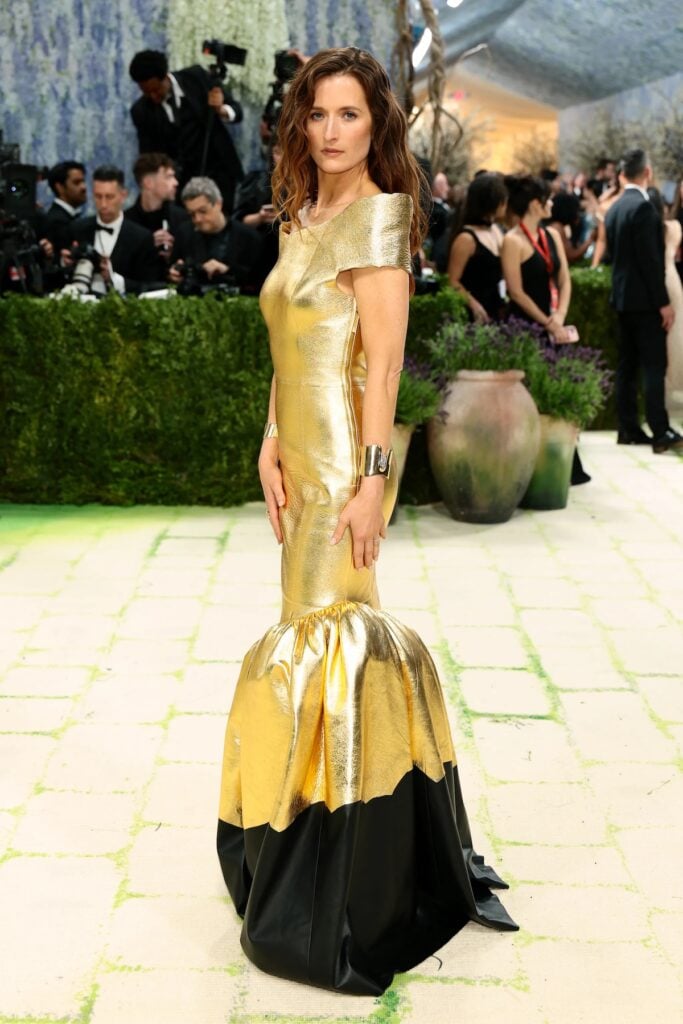 Grace Gummer in custom Gabriela Hearst gold leather gown at the 2026 Met Gala
