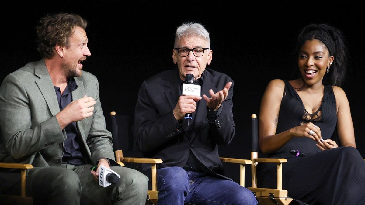 Harrison Ford chats with Shrinking co-stars Jessica Williams and Jason Segel