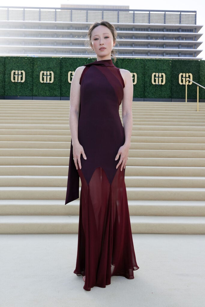Havana Rose Liu wearing Oude Waag Fall 2026 oxblood gown at the 2026 Gold Gala
