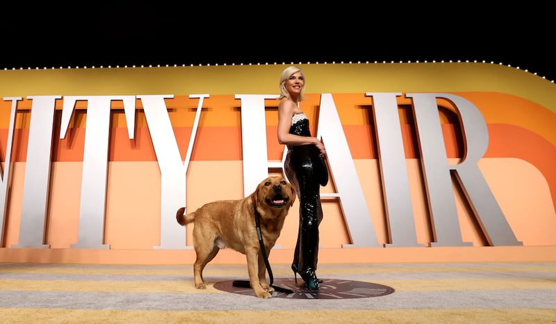 Selma Blair gave the interview while her service dog, Scout, slept on the couch. Pictured here together at the Vanity Fair Oscars party in Beverly Hills, California, in March 2025.