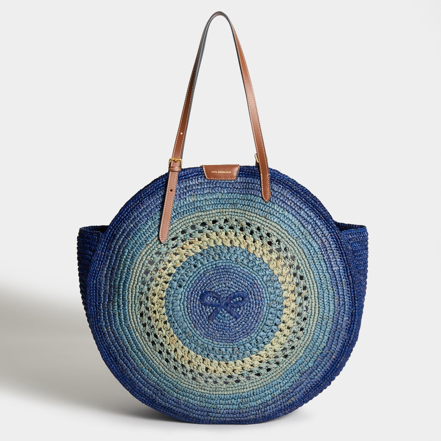 Raffia Round Bow Tote | Natural Raffia in Monday Blue