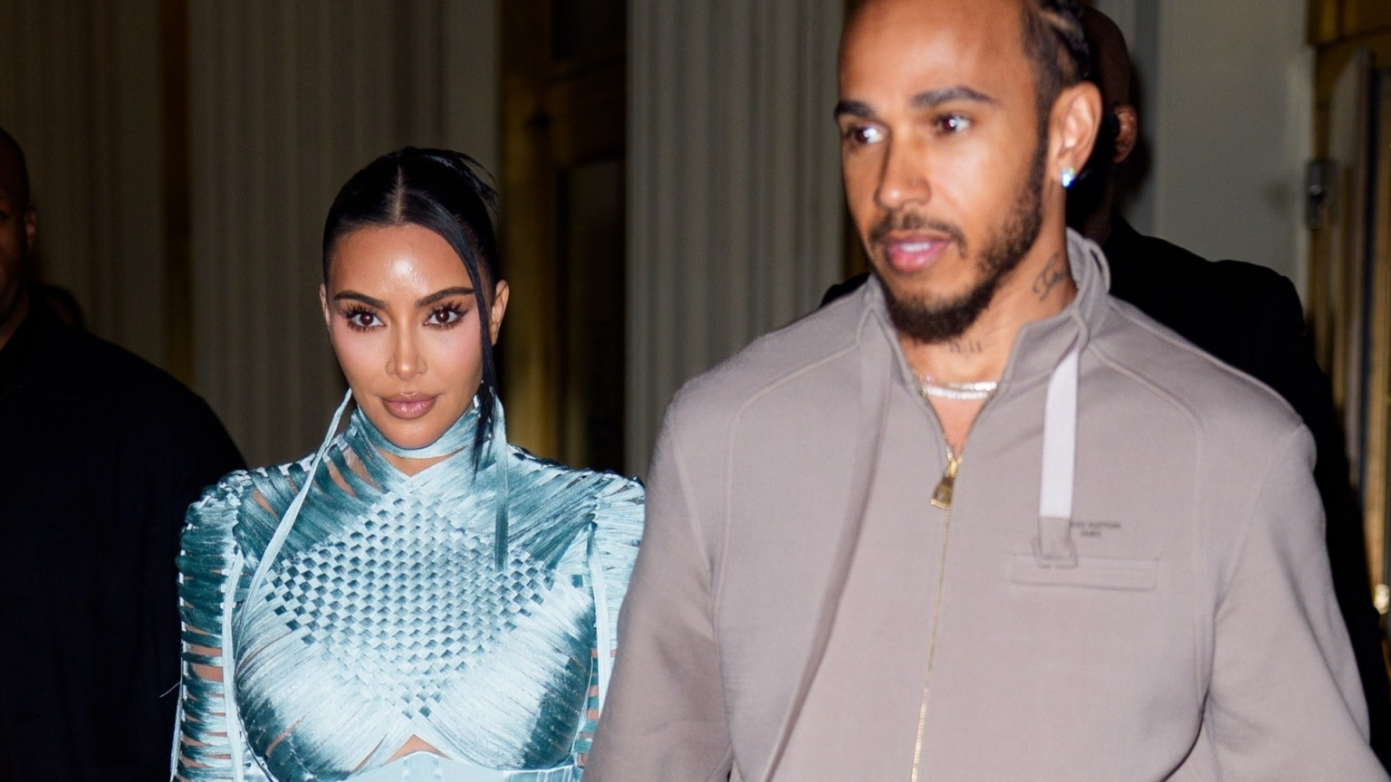 Kim Kardashian wore a cool-blue corset with high-rise jeans as her date night outfit