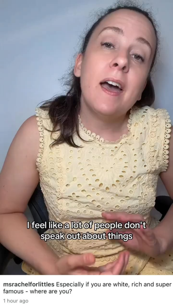 Ms. Rachel: “Especially if you are white, rich and super famous - where are you?”