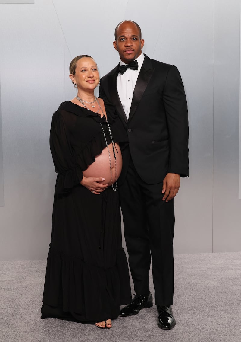 Jennifer Meyer and Geoffrey Ogunlesi are expecting their first child together. Pictured at the Vanity Fair Oscars party after the 98th Academy Awards on March 15, 2026.