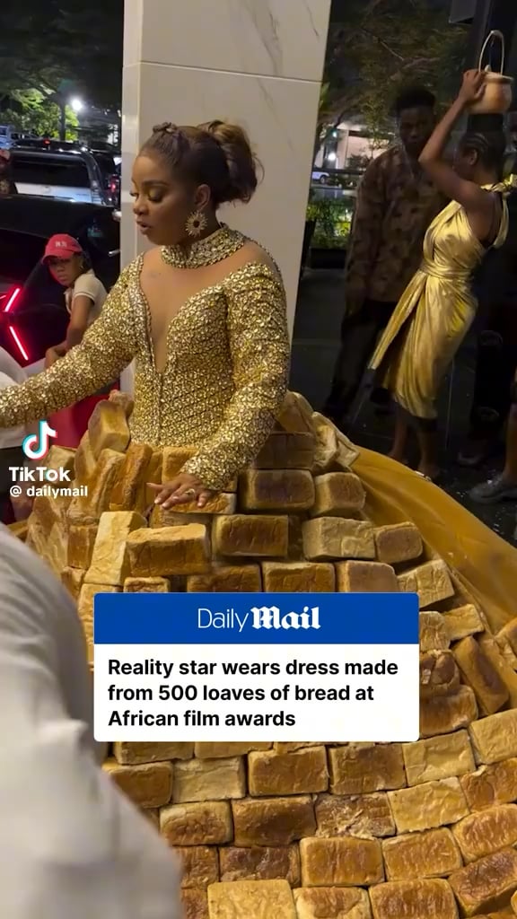 Influencer/reality TV star Queen Mercy Atang wore a dress made of 500 loaves of bread at the Africa Magic Viewers' Choice Awards in Nigeria (May 9, 2026)