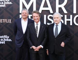 Ted Sarandos, Martin Short and Lawrence Kasdan at the "Marty, Life is Short" Los Angeles premiere held at The Egyptian Theatre on May 06, 2026 in Los Angeles, California.