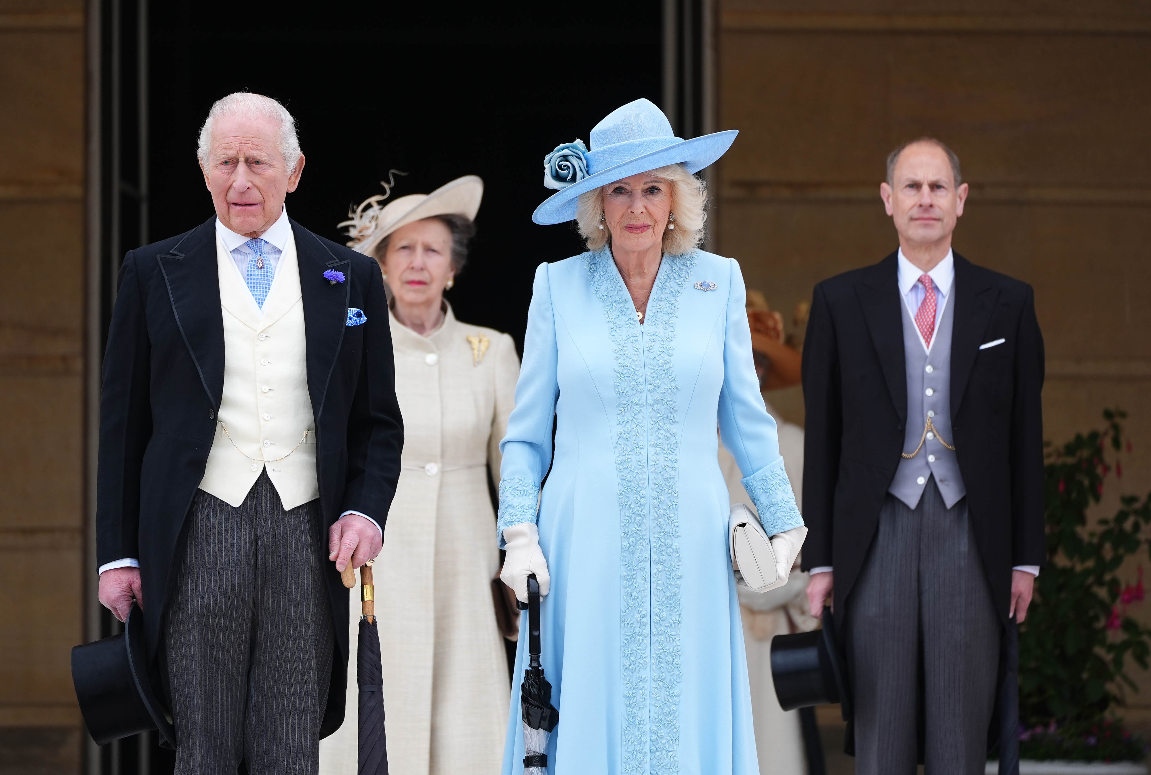 Queen Camilla, King Charles, Princess Anne and Prince Edward at a garden party