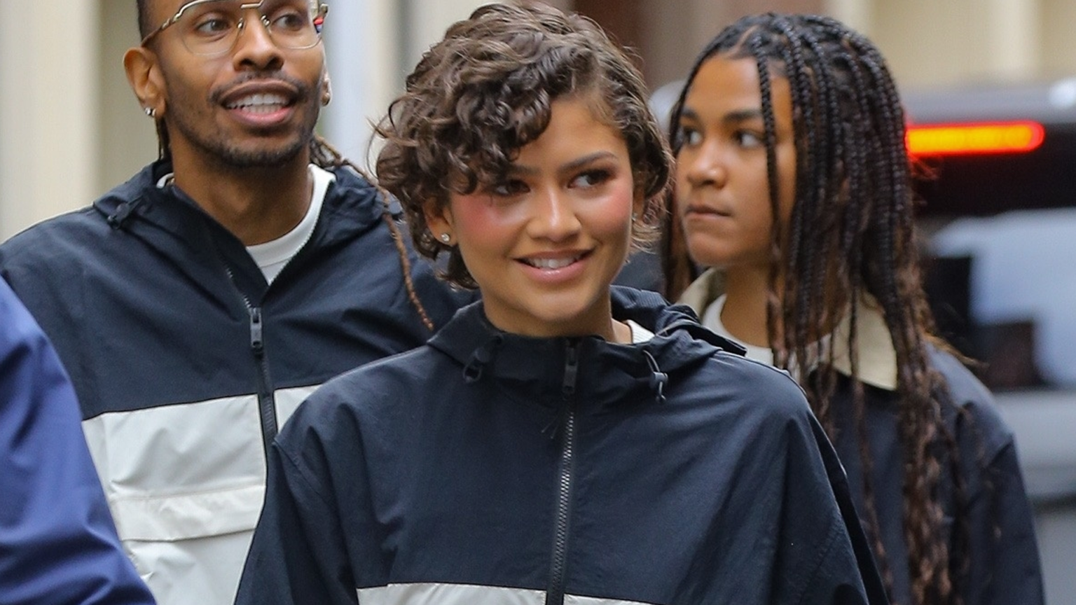Zendaya wore the windbreaker trend while filming an On campaign in New York City