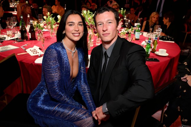 WEST HOLLYWOOD, CALIFORNIA - MARCH 15: (Exclusive Coverage) Dua Lipa and Callum Turner attend Elton John AIDS Foundation's 34th Annual Academy Awards Viewing Party on March 15, 2026 in West Hollywood, California. (Photo by Michael Kovac/Getty Images for Elton John AIDS Foundation)