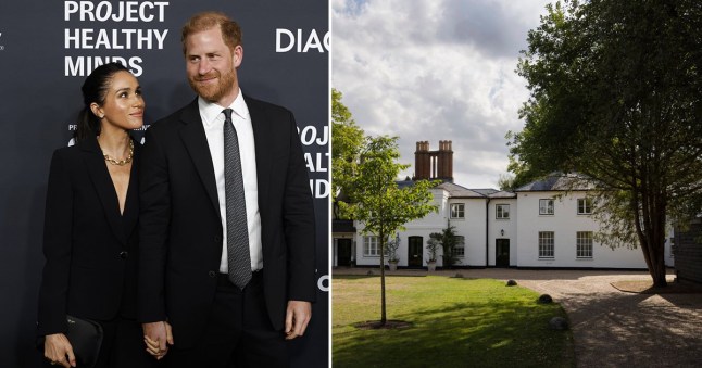 A combination image with Prince Harry and Meghan Markle, the Duke and Duchess of Sussex, and the Frogmore Cottage in Windsor.